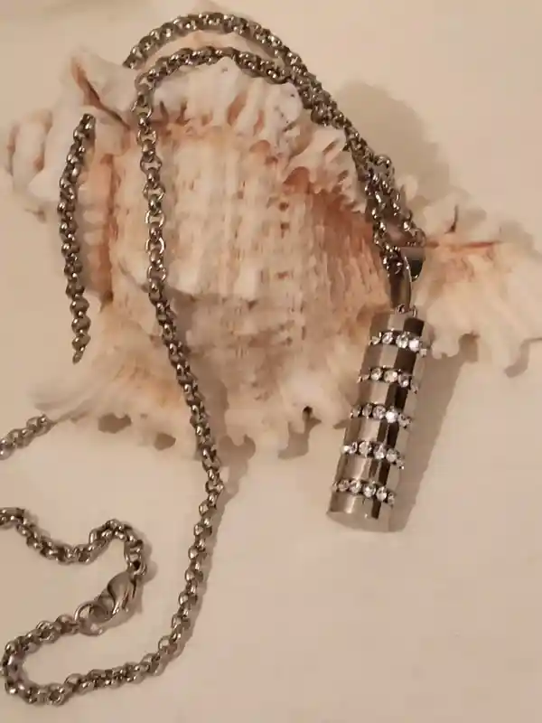 Silver SWAROVSKI Necklace Cylinder PARIS Necklace Wedding Pendant Modern Silver Necklace Jewelry Christmas Gift for Women Bridal Necklace 