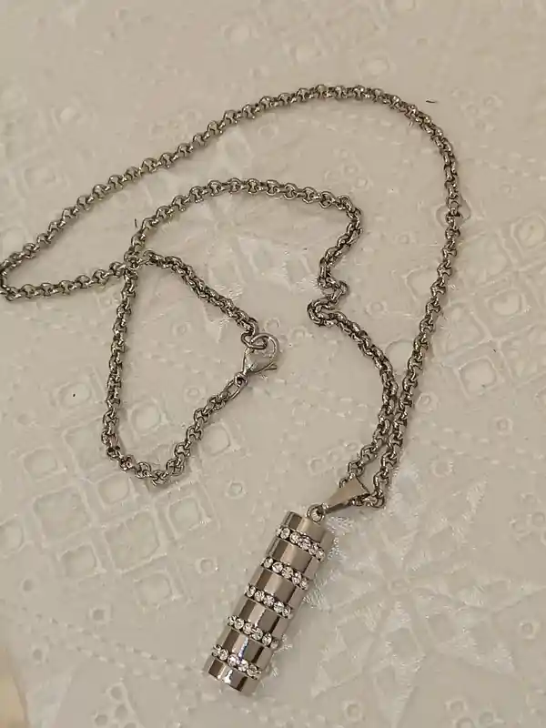 Silver SWAROVSKI Necklace Cylinder PARIS Necklace Wedding Pendant Modern Silver Necklace Jewelry Christmas Gift for Women Bridal Necklace 