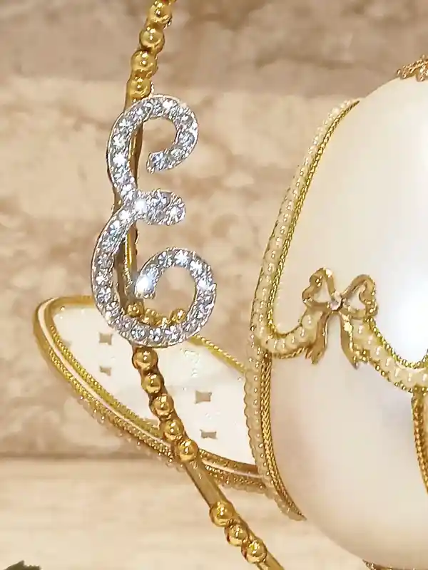 Faberge-Style egg Personalised Initial Artisan Wedding Anniversary Gift for couple 24k GOLD HANDCARVED Natural egg Newlywed gift for Bridal Shower 