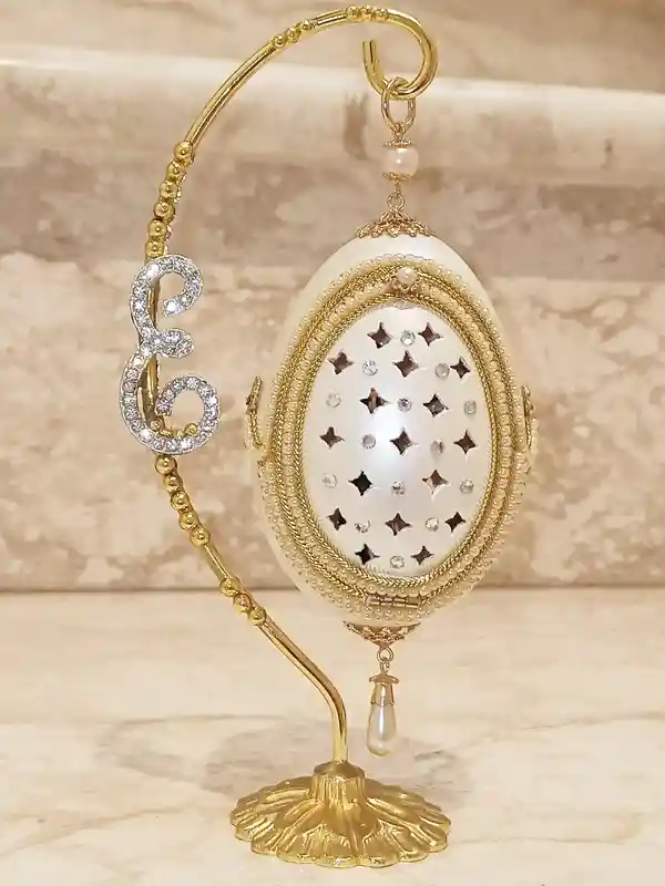 Faberge-Style egg Personalised Initial Artisan Wedding Anniversary Gift for couple 24k GOLD HANDCARVED Natural egg Newlywed gift for Bridal Shower 