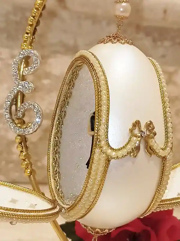 Faberge-Style egg Personalised Initial Artisan Wedding Anniversary Gift for couple 24k GOLD HANDCARVED Natural egg Newlywed gift for Bridal Shower 