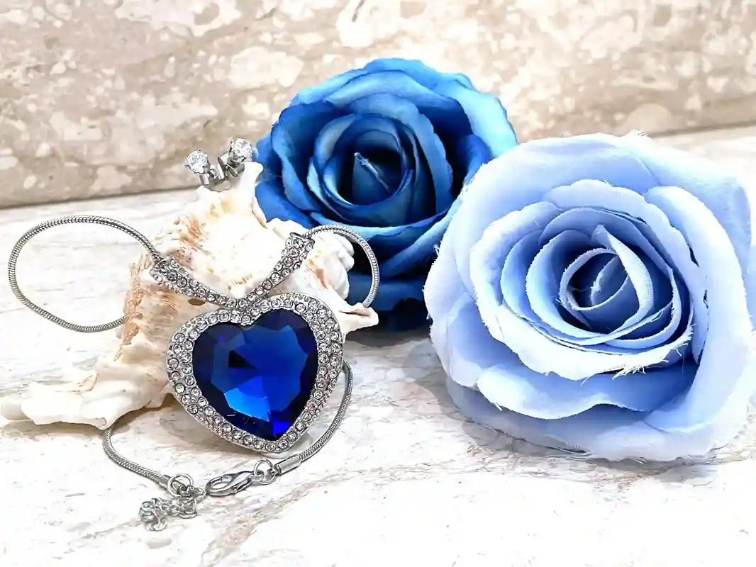 4pc SET, Heart, Silver, Blue, SAPPHIRE Pendant, Statement Necklace, Gift for her, Heart Necklace, Birthday Gift, Gift for women, Jewelry SET 