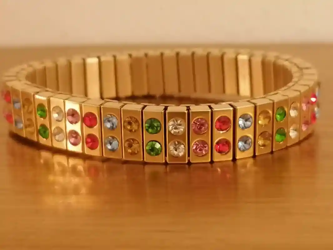 Rainbow Bracelet SWAROVSKI Crystal 24kt GOLD Gift/Stretchy Stacking bracelet Multi colored FANCY Jewelry Gold Gemstone Bracelet bangle gifts 