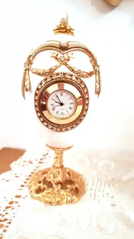 1996 Faberge Antique Clock Faberge egg Wedding Ring Box Engagement Proposal Ring Box 24k Gold Art Deco Faberge style 25th Anniversary Gift 