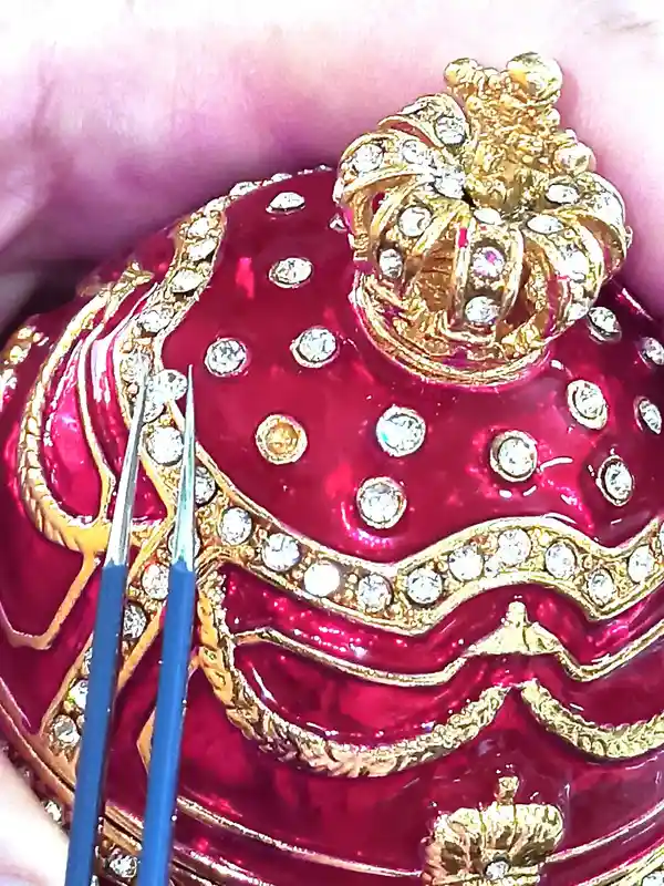 Imperial Faberge-Style Egg Trinket Jewel Box with Lions & Emperor's Crown 16.8cm (6.5'') Red 200 HANDSET 5ct Swarvoski Diamond Christmas present 