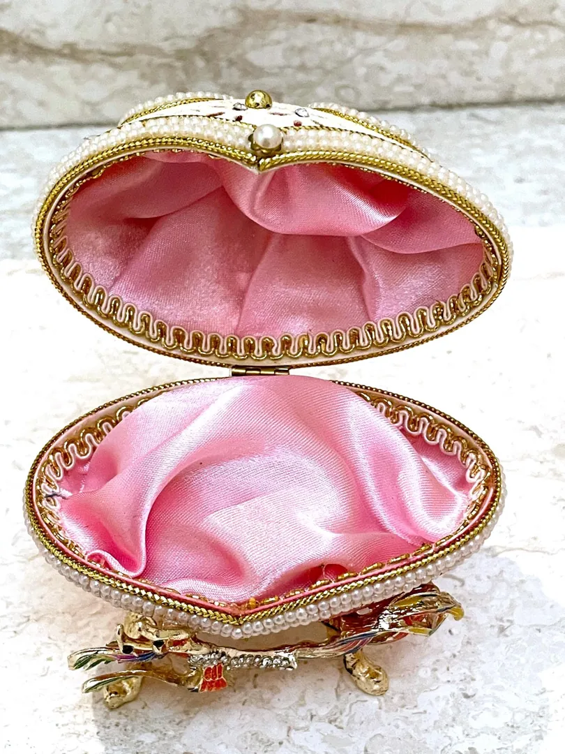 Couple NATURAL Fabergé Egg style Musical Pure GOLD Fabergé Jewelry Box Fabergé Egg Trinket Box Handmade Crystal Diamond Wedding Anniversary