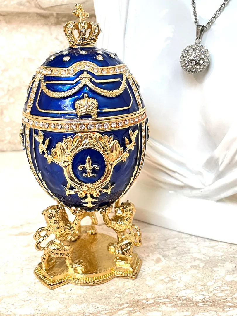 Faberge Egg Trinket Fabergé Egg Ornaments Fabrege Egg Faberge Style Egg Gift for Her Carl Fabergé Plus Her Handmade Silver Diamond Necklace