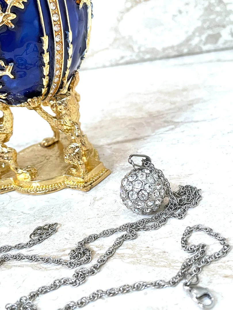 Faberge Egg Trinket Fabergé Egg Ornaments Fabrege Egg Faberge Style Egg Gift for Her Carl Fabergé Plus Her Handmade Silver Diamond Necklace