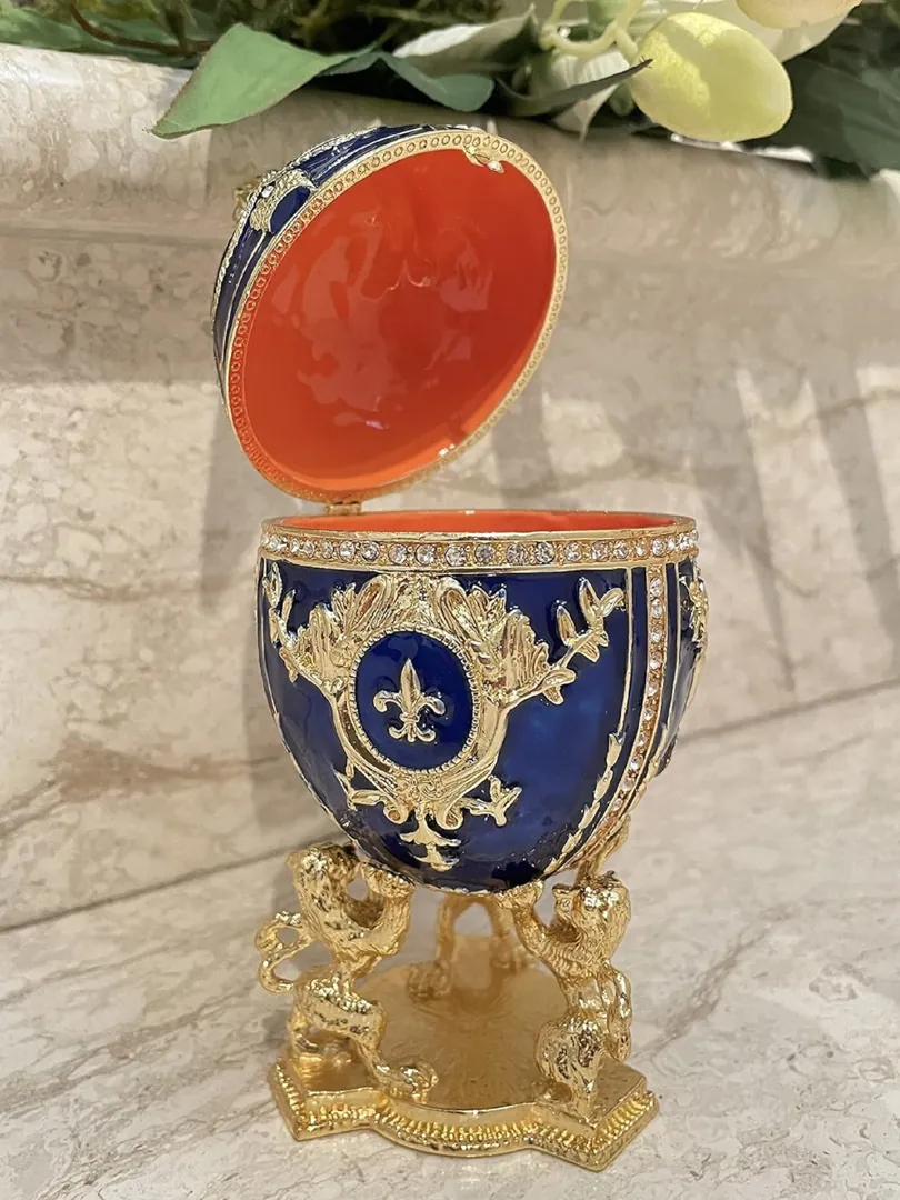 Faberge Egg Trinket Fabergé Egg Ornaments Fabrege Egg Faberge Style Egg Gift for Her Carl Fabergé Plus Her Handmade Silver Diamond Necklace