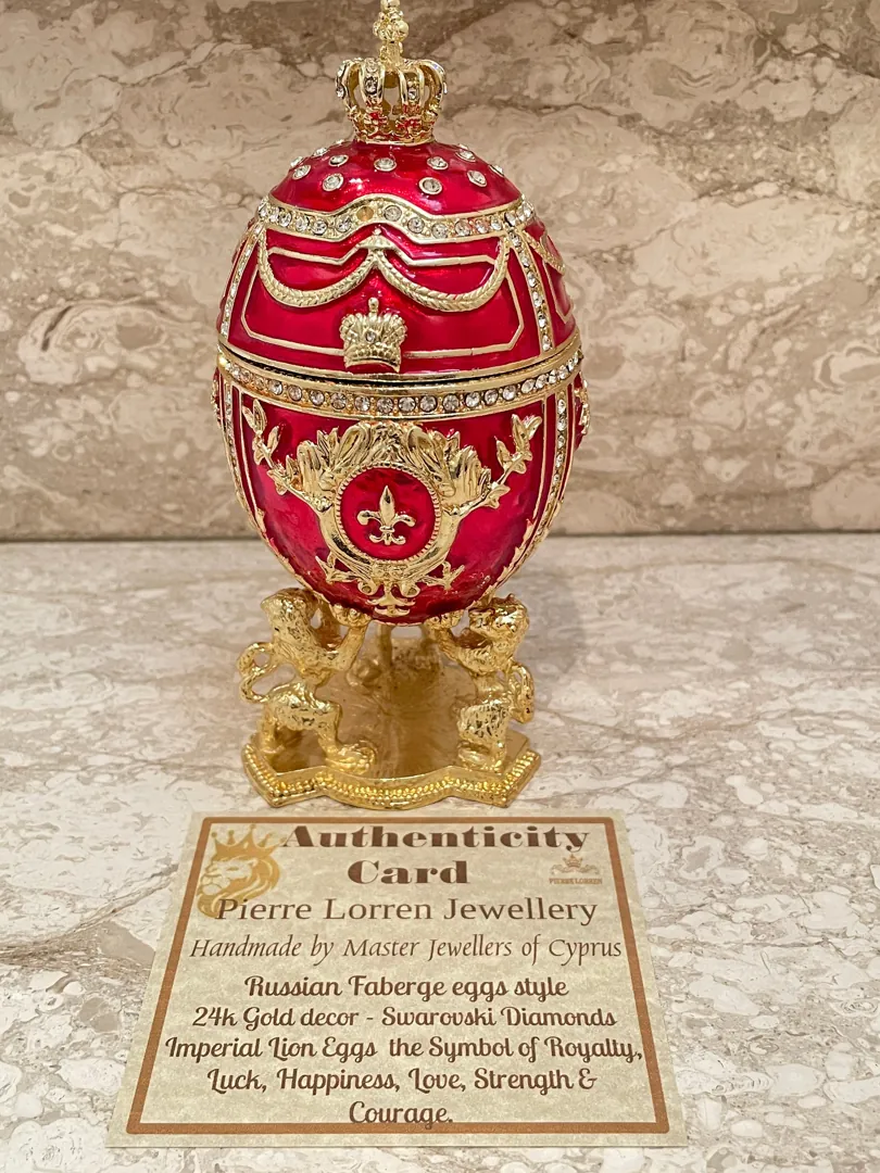 Ruby Red Faberge Egg Mom Birthday Gift Faberge Trinket Box 24k Gold 200 Austrian Crystal Handset Fabergé Love Gifts for Wife Handmade Ornament