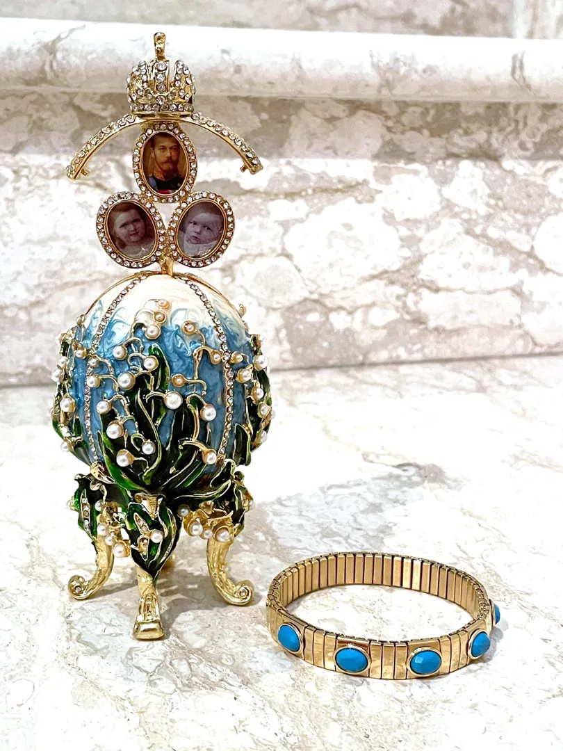 Fabergé Egg Imperial Egg Fabergé Egg Style Gold Swarovski Eggs & Gold Topaz Bracelet Bridal Shower Anniversary Gift Handmade by Pierre Lorren