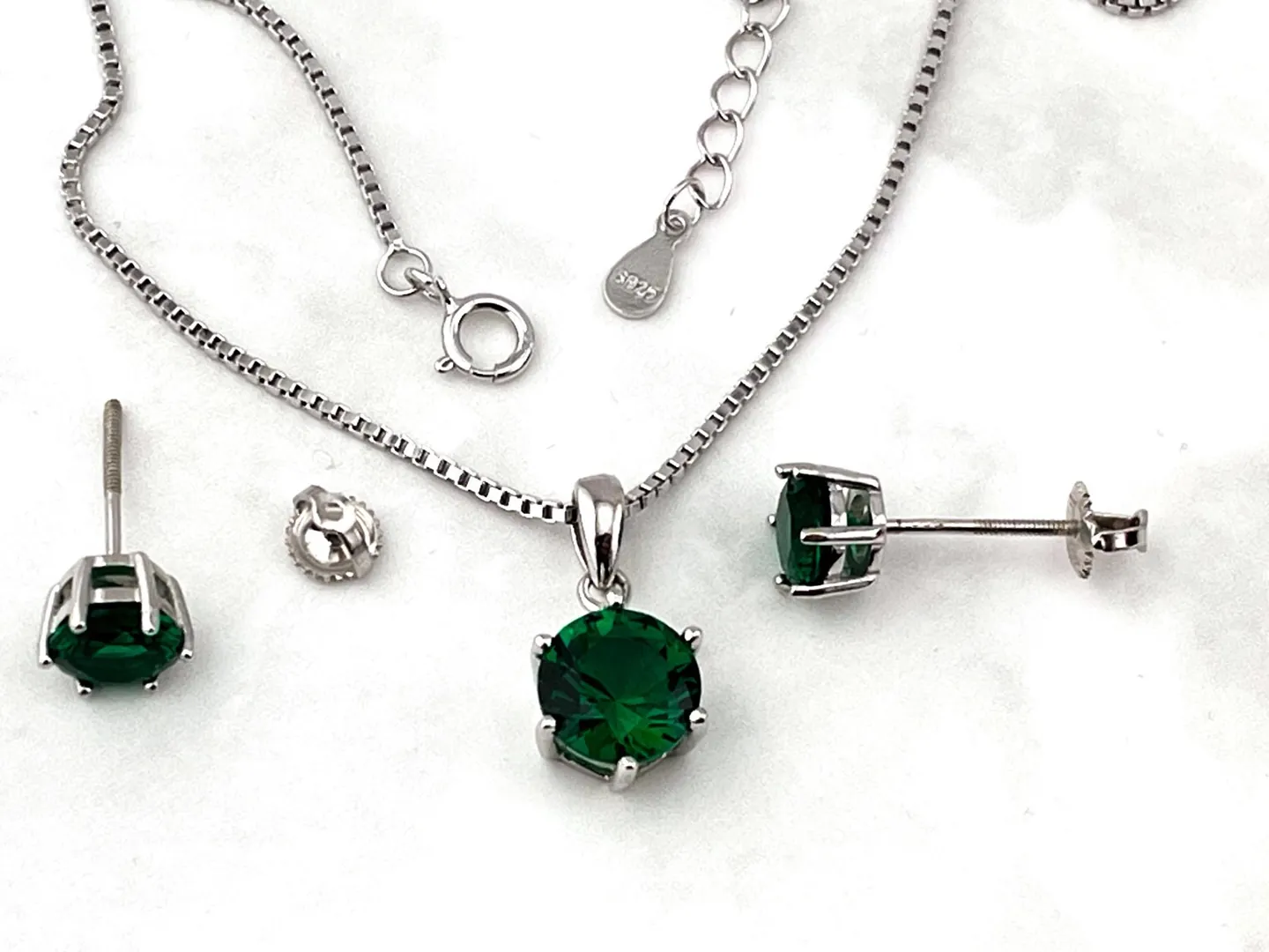 Pierre Lorren 2ct Natural Emerald Necklace and Earrings Set. Real Emerald Pendant, Handmade Jewelry for Bride and Bridal Shower Gifts for Daughter. Total Carat Weight: 4ctw.