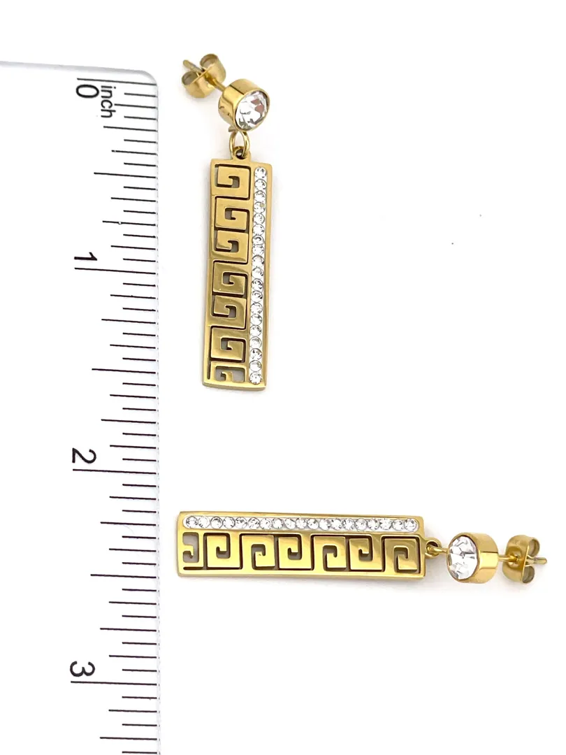 18k Yellow Gold Greek Key Design Diamond Meander Earrings Greek Key Drop Earrings Greek Key Pattern Jewelry 42 Austrian Crystal Diamonds
