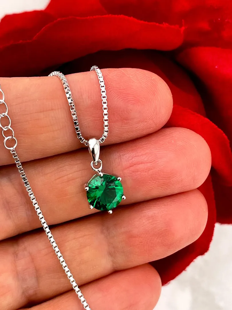 2 ct Natural Emerald Pendant Necklace - 2 carat Emerald Fine Jewelry - Emerald Necklace - Emerald Jewelry Mothers Day Gift for Her Birthday