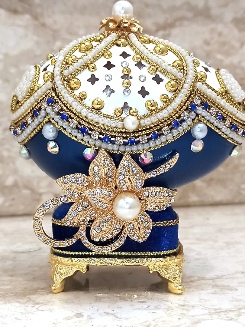 24K GOLD Faberge Egg Pearl Trinket Box & PEARL Necklace Bracelet SET Jewelry Box Faberge Egg Ornament Gift Set for Her Music Box Fabergé Egg