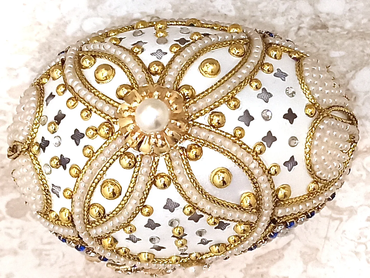 24K GOLD Faberge Egg Pearl Trinket Box & PEARL Necklace Bracelet SET Jewelry Box Faberge Egg Ornament Gift Set for Her Music Box Fabergé Egg
