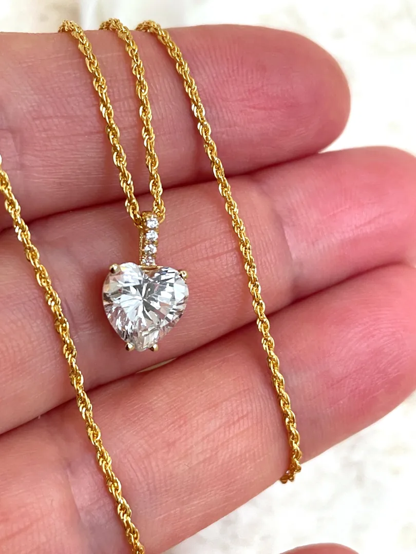 Solid 18k Gold Heart Pendant Diamond Pendant Yellow Gold Heart Necklace Diamond Necklace for Women Anniversary Birthday Gift for Her 1.75 Carat
