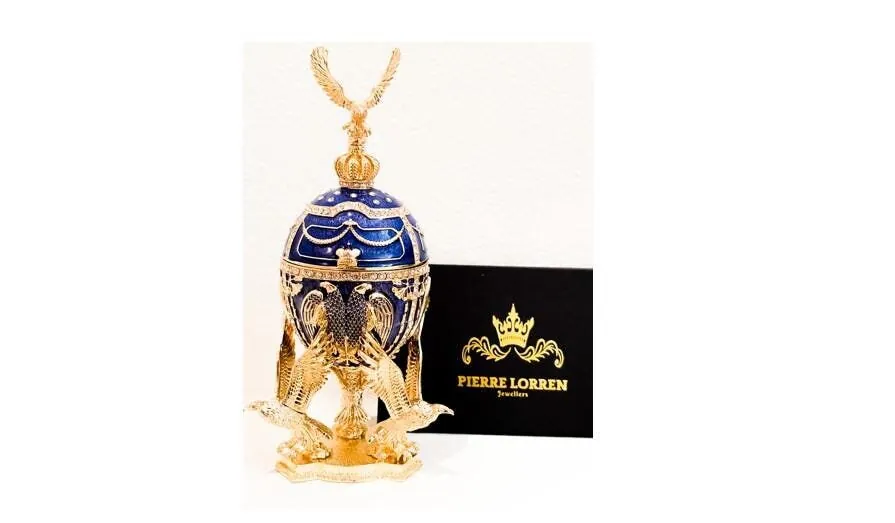 Limited Edition Musical Faberge Egg Pure Gold Decor Swarovski Crystal Diamond Faberge Style Egg Bride-to-Be Something Blue Wedding Anniversary