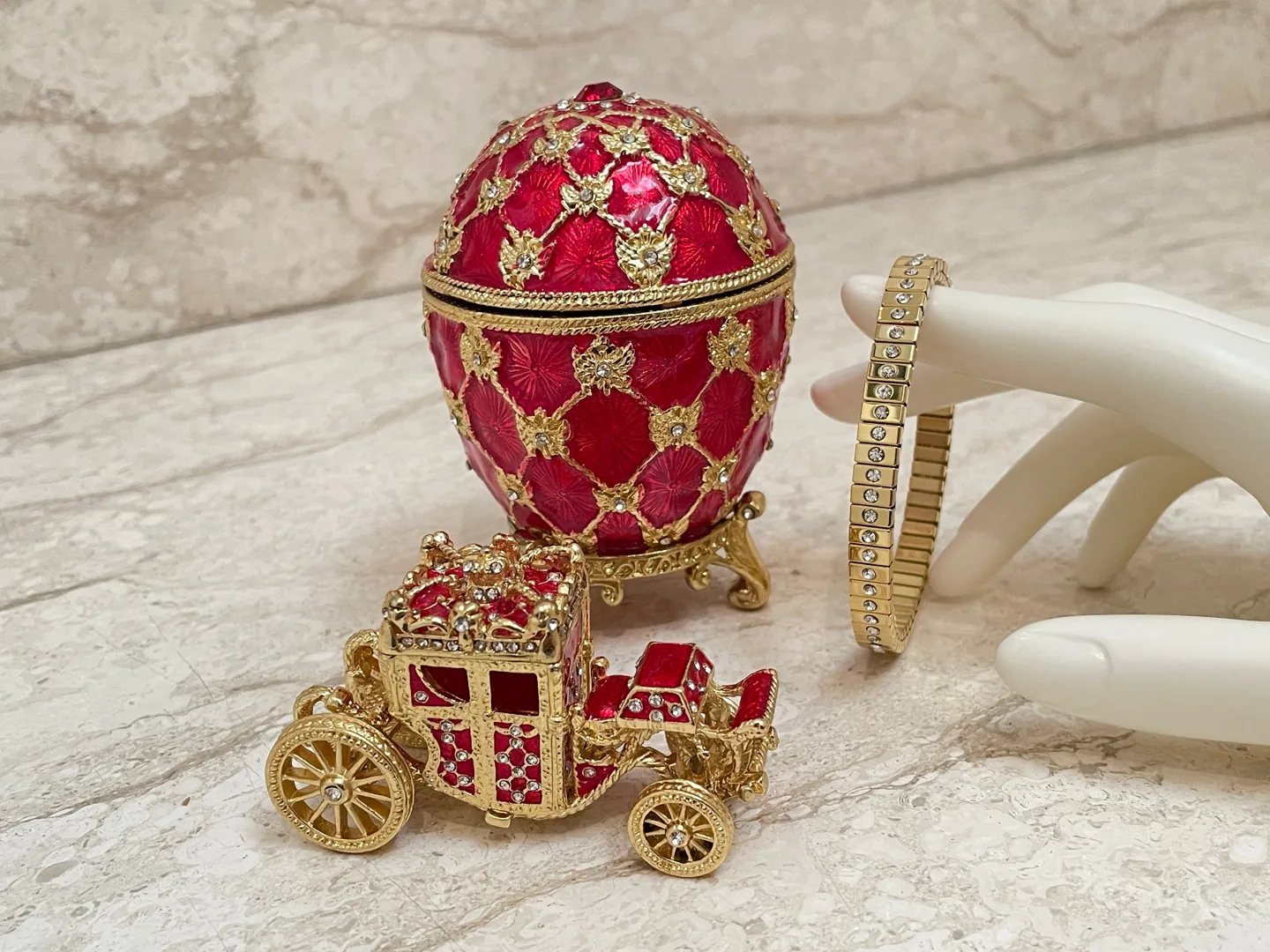 Handmade Ruby Faberge Style Egg Trinket & Gold Bracelet. Fabergé egg Christmas, Easter Egg, Valentine Gift for him. Faberge egg Decorative box.