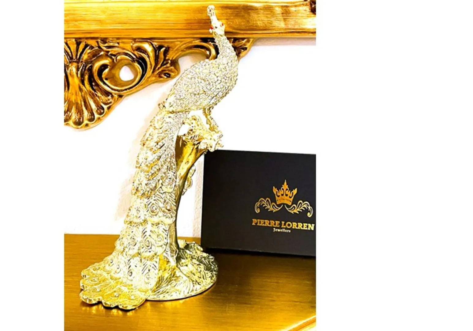 Unique Gold Peacock Gifts Faberge Peacock Jewelry Box Set for Bird Lovers. Made with Austrian Crystal and Diamond, crafted from Pure Gold. Handmade in 2002 by Pierre Lorren.