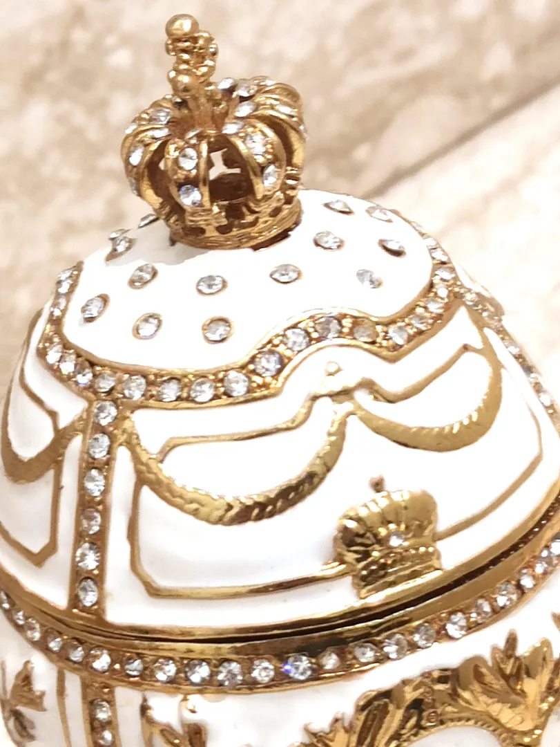 White Faberge egg - Imperial Lion Faberge style egg + Faberge Egg Pendant Necklace - White Gold trinket box - Swarovski Diamond HANDSET 24k
