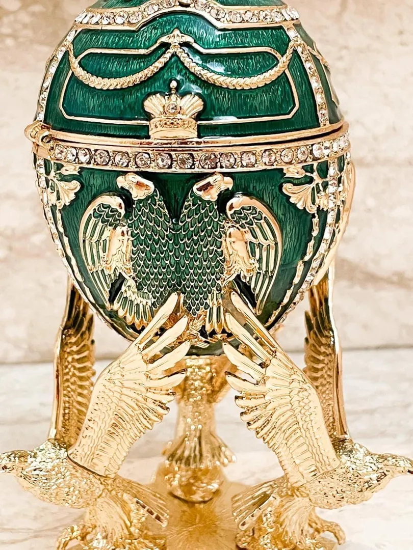 Pierre Lorren Fabergé Egg, Emerald Fabergé Egg, Music Box, Fabergé Trinket Box, Fabergé Pure Gold Decor, Austrian Crystal, Diamond, Wisdom, Christmas.