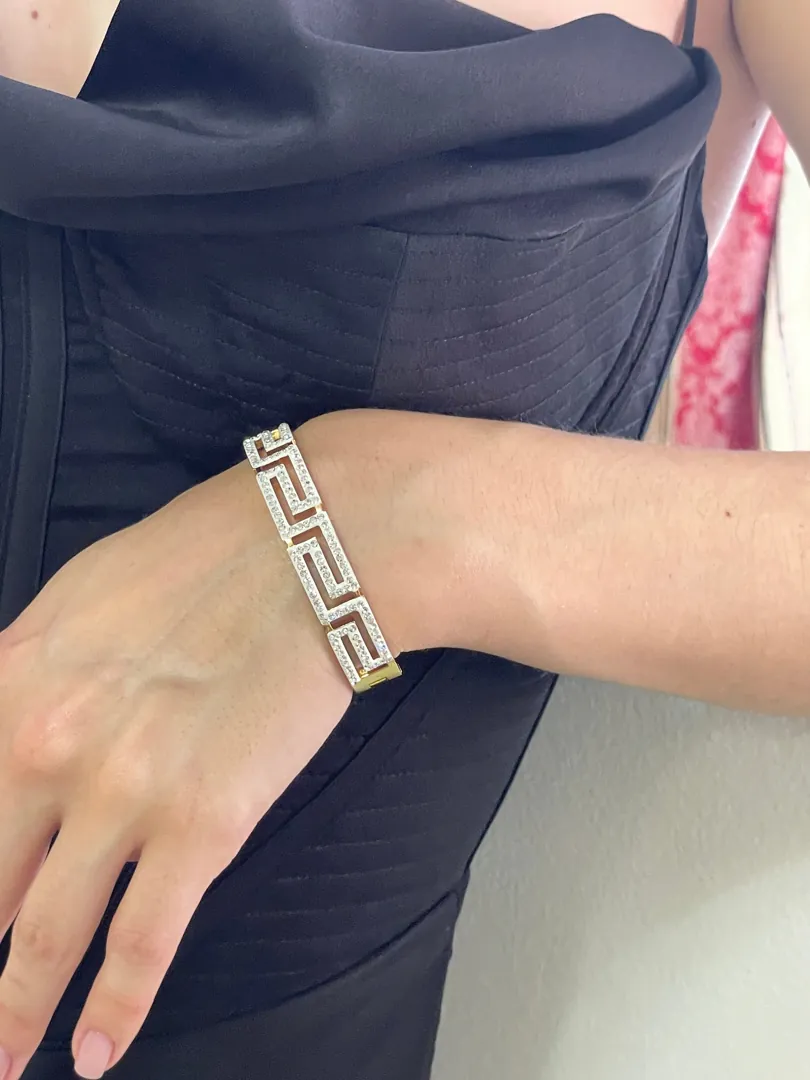 18k Yellow Gold Bracelet, Meander Bracelet, Greek Key Bracelet, Ancient Greek Jewelry, Bangle Bracelet, Geometric Bracelet, ETERNAL LIFE, SUCCESS.