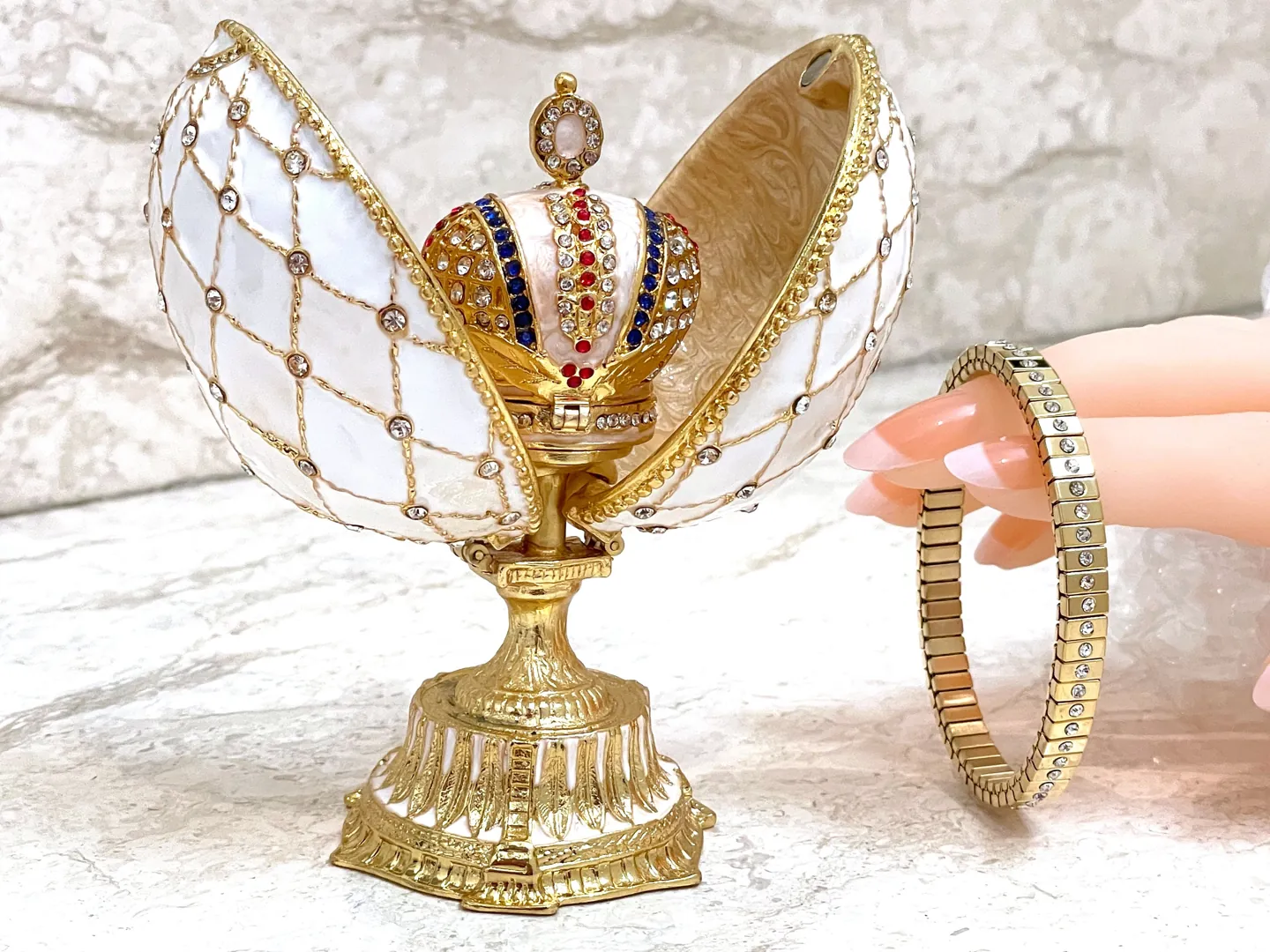 Faberge Egg Replica HANDMADE Fabergé Jeweled Crown 333 Swarovski Trinket Mother's Day Easter Wife Birthday Gift for Her Anniversary 24k GOLD