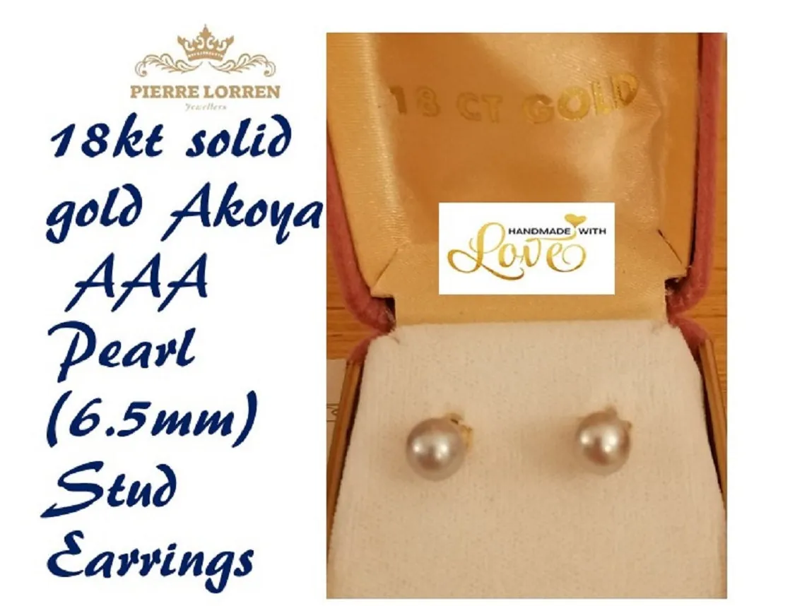 AKOYA Grey Natural Cultured Pearl stud earrings solid 18k Yellow GOLD South Sea Pearl AAA Anniversary Birthday gift for wife mother mom mum