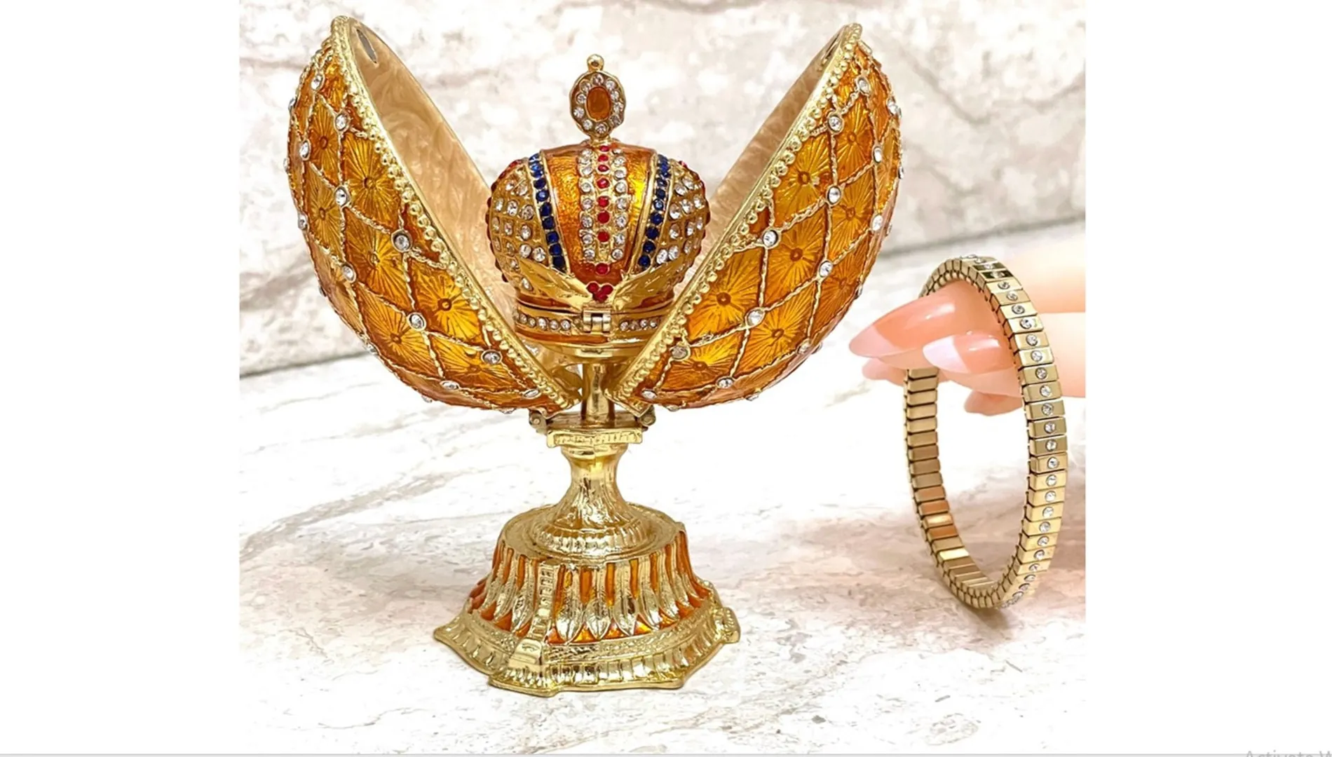 Unisex Designer Princeton Orange Faberge Egg Faberge Style Egg 24k Gold Bracelet Handmade Fabergé Egg 333 Swarovski Christmas Birthday Gift