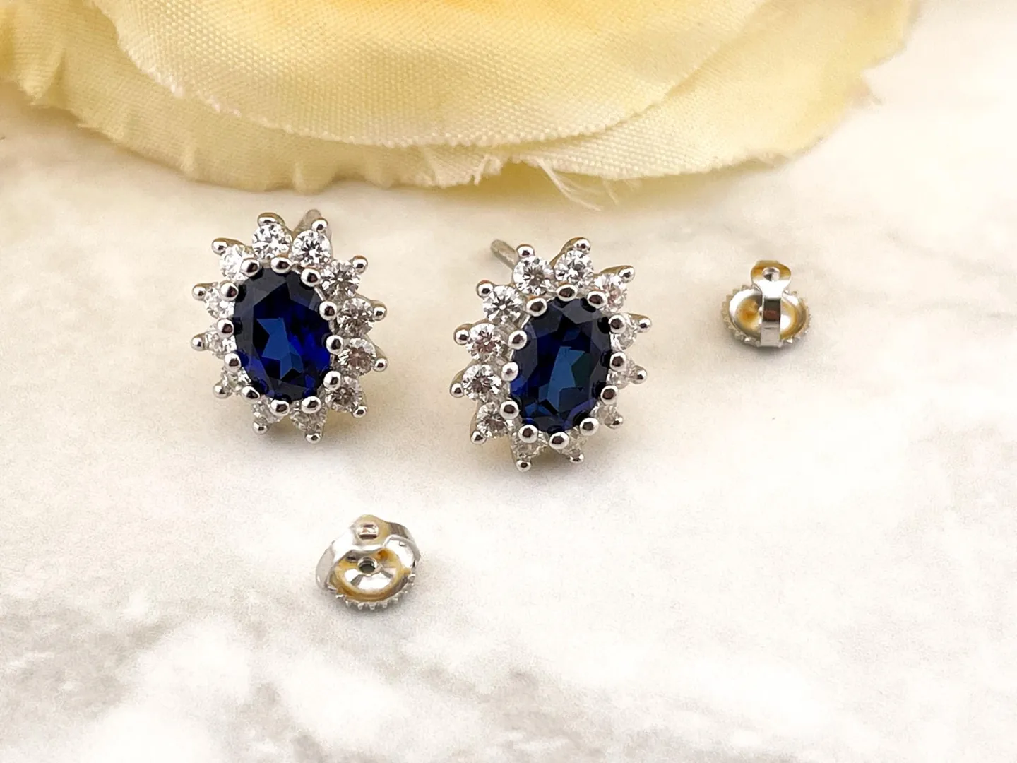 2ct Natural Sapphire Diamond Jewelry Lady Diana Sapphire Earrings 18k White Gold Silver Sapphire Birthstone Jewelry Birthday Gift for Sister