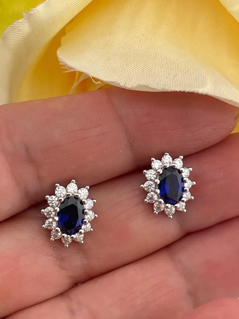 2ct Natural Sapphire Diamond Jewelry Lady Diana Sapphire Earrings 18k White Gold Silver Sapphire Birthstone Jewelry Birthday Gift for Sister