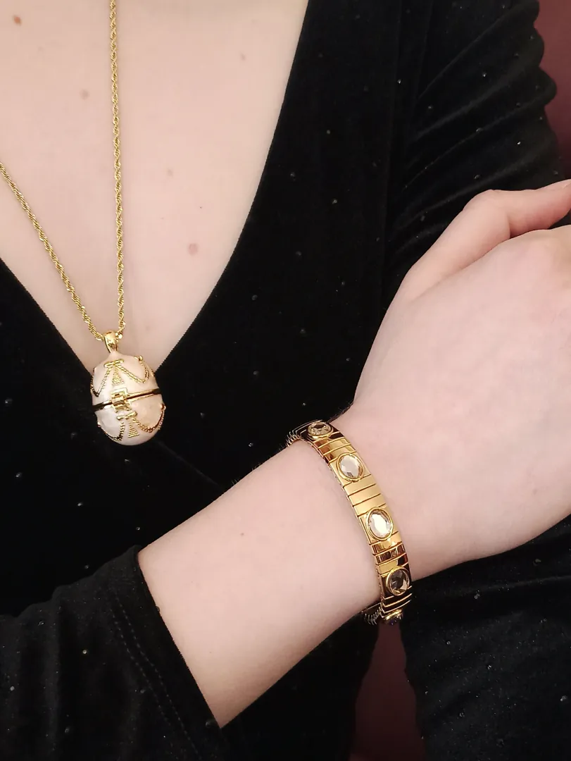 Designer Faberge Egg Necklace Pendant Fabergé Egg style Enamel Egg Faberge Eggs Pendant + Bracelet Austrian Crystal 24k Christmas Mom Gift