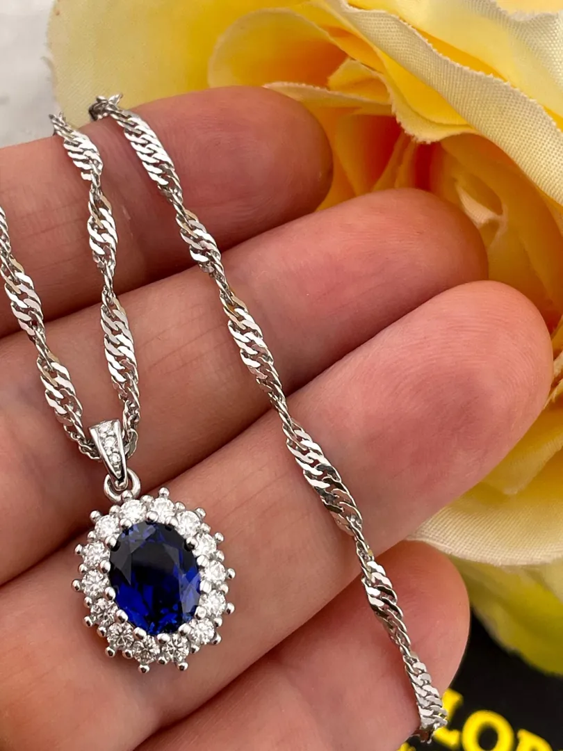 3.3ct Certified Natural Sapphire Diamond Necklace, Sapphire Diamond Pendant, Sapphire 2ct Diamond Pendant, Designer Jewelry, 18k Gold Handmade.