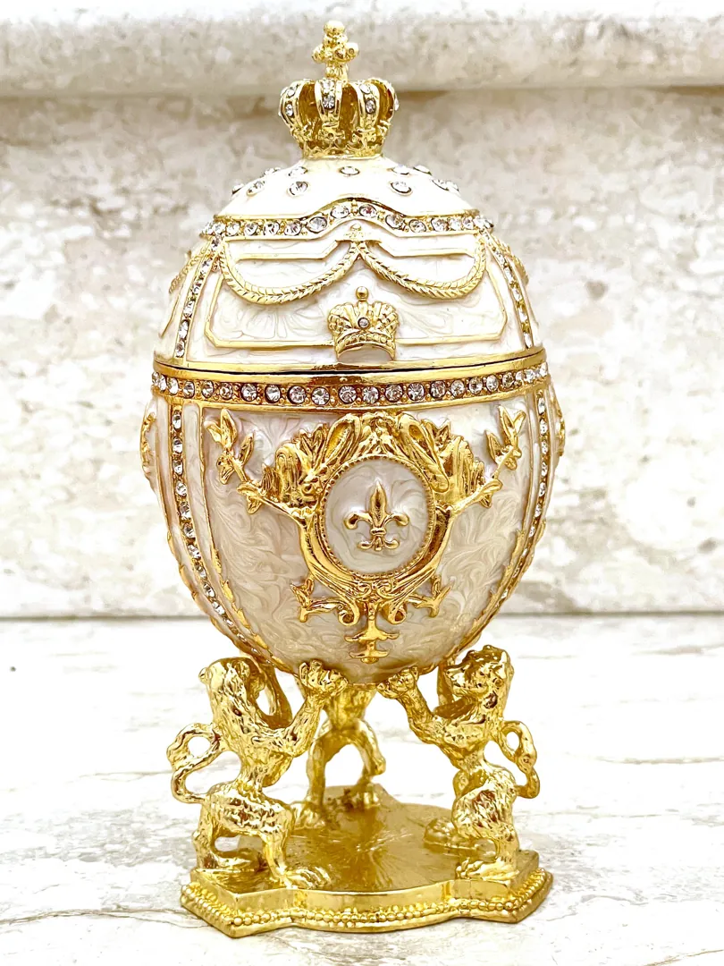 Imperial Off-White Fabergé Egg style GOLD 4ct Collectors Egg Fabergé Eggs & Silver Jewelry Fabergé Egg Trinket Box 200 Swarovski HANDMADE SET