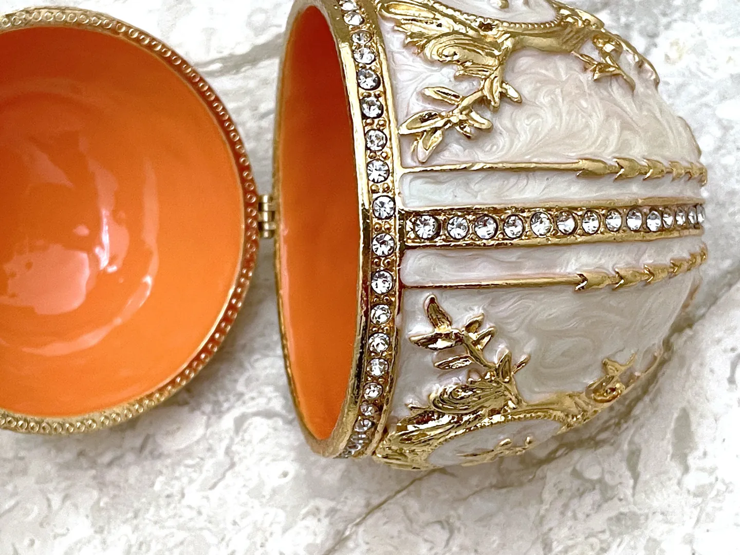 Imperial Off-White Fabergé Egg style GOLD 4ct Collectors Egg Fabergé Eggs & Silver Jewelry Fabergé Egg Trinket Box 200 Swarovski HANDMADE SET