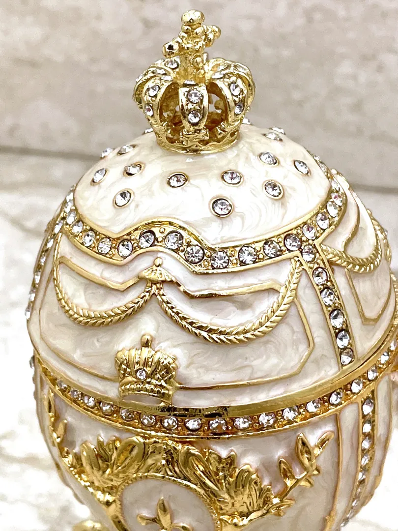 Imperial Off-White Fabergé Egg style GOLD 4ct Collectors Egg Fabergé Eggs & Silver Jewelry Fabergé Egg Trinket Box 200 Swarovski HANDMADE SET