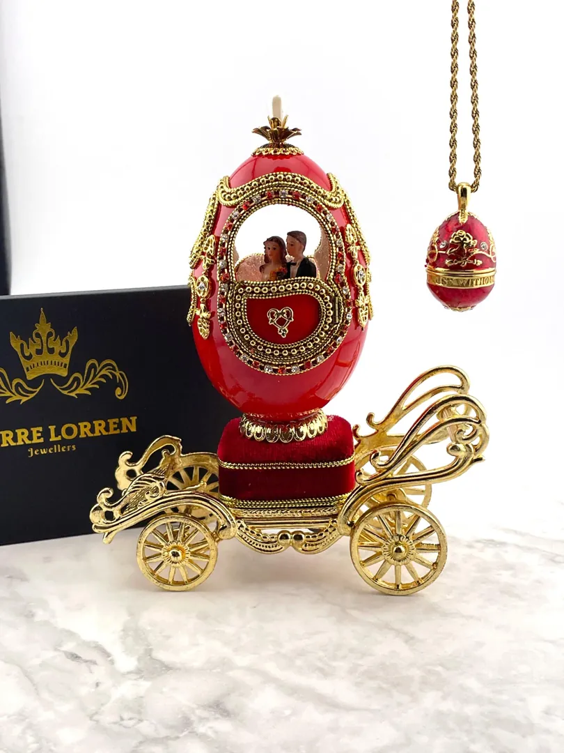 1984 Vintage Pierre Lorren Decorative Natural Eggs Style Musical Trinkets & Egg Necklace Ruby Wedding Anniversary Gift for Couple Handmade