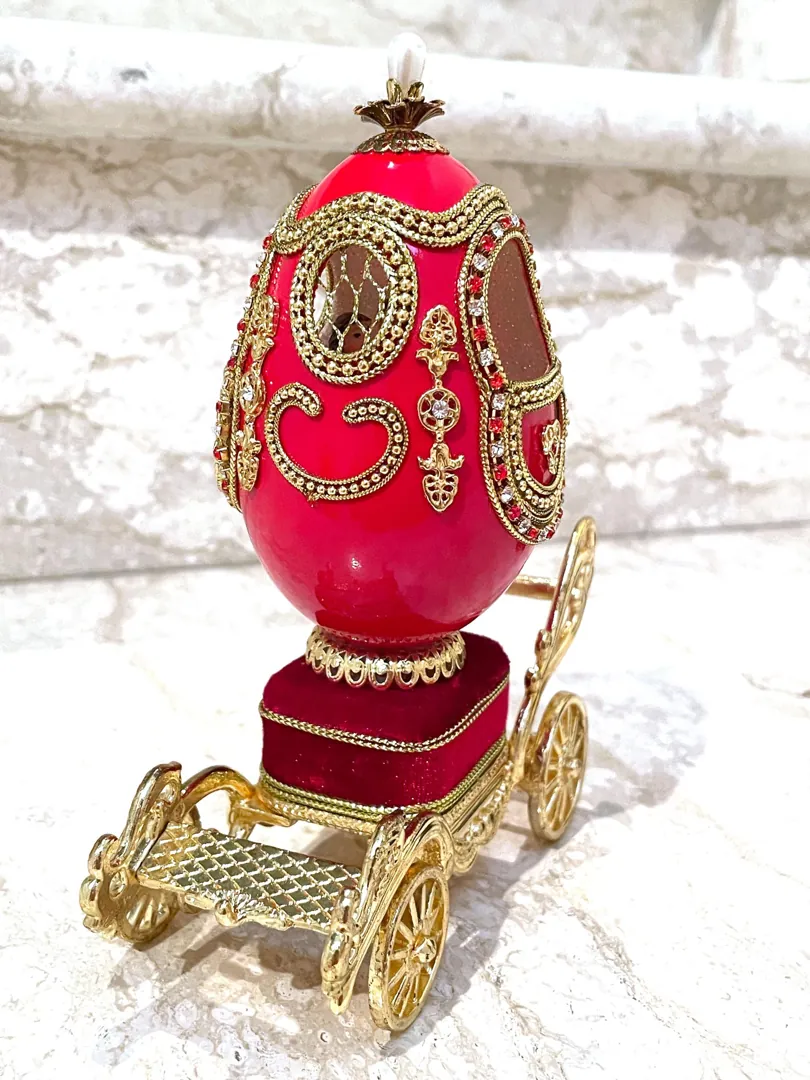 1984 Vintage Pierre Lorren Decorative Natural Eggs Style Musical Trinkets & Egg Necklace Ruby Wedding Anniversary Gift for Couple Handmade