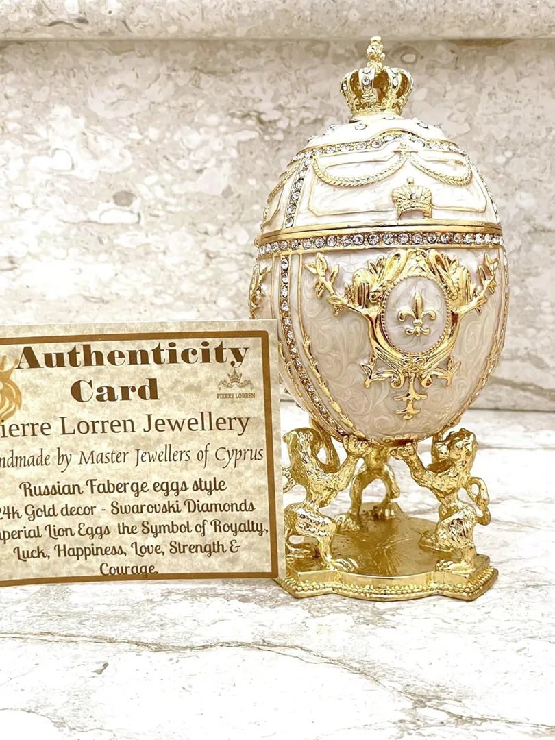GOLD Designer Perla Faberge Egg Jewelry Box Home Decor Easter Egg Fabergé Egg Trinket Box Decorative Boxes Faberge Style Swarovski HANDMADE