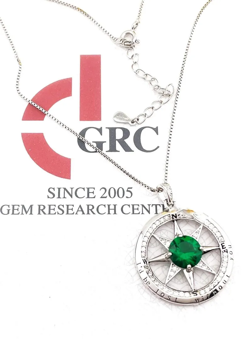 2ct Emerald Necklace - Diamond Emerald Pendant - Compass Necklace Pendant 18k White Gold Silver Handmade Certified Emerald Jewelry for Women