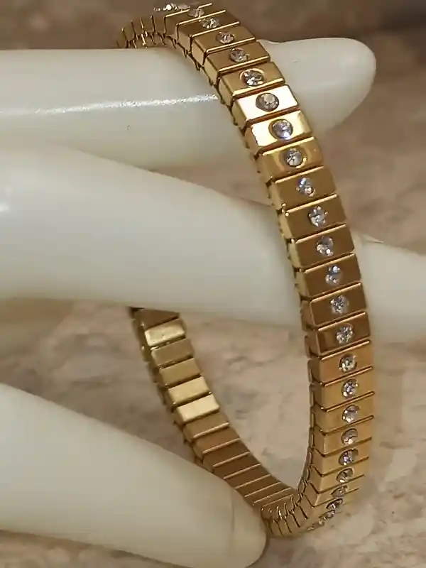 24k Gold bracelet women 1.2ct Swarovski Diamond Gold Bridal Shower Gift Swarovski bracelet stretch Gold Statement Jewelry Her Birthday gifts 
