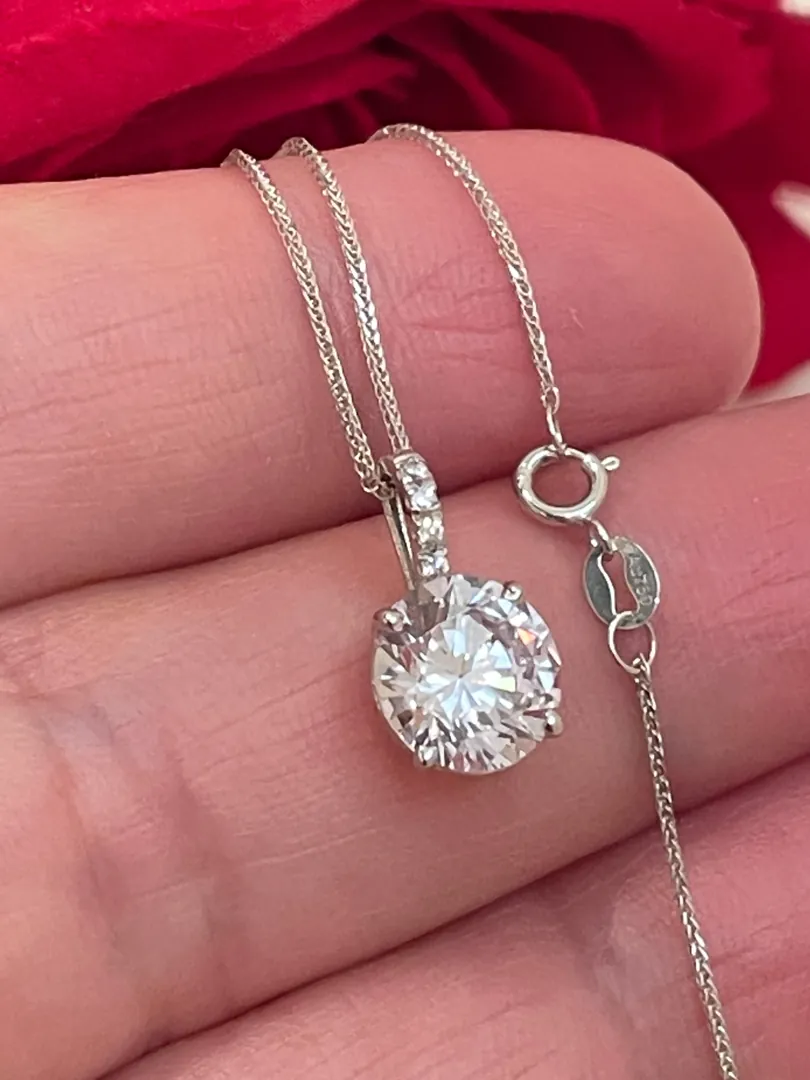 Pierre Lorren 1.5 Carat Diamond Necklace Solid 18k White Gold Solitaire Round Cut Pendant Diamond Pendant Necklace Floating Diamond Jewelry.
