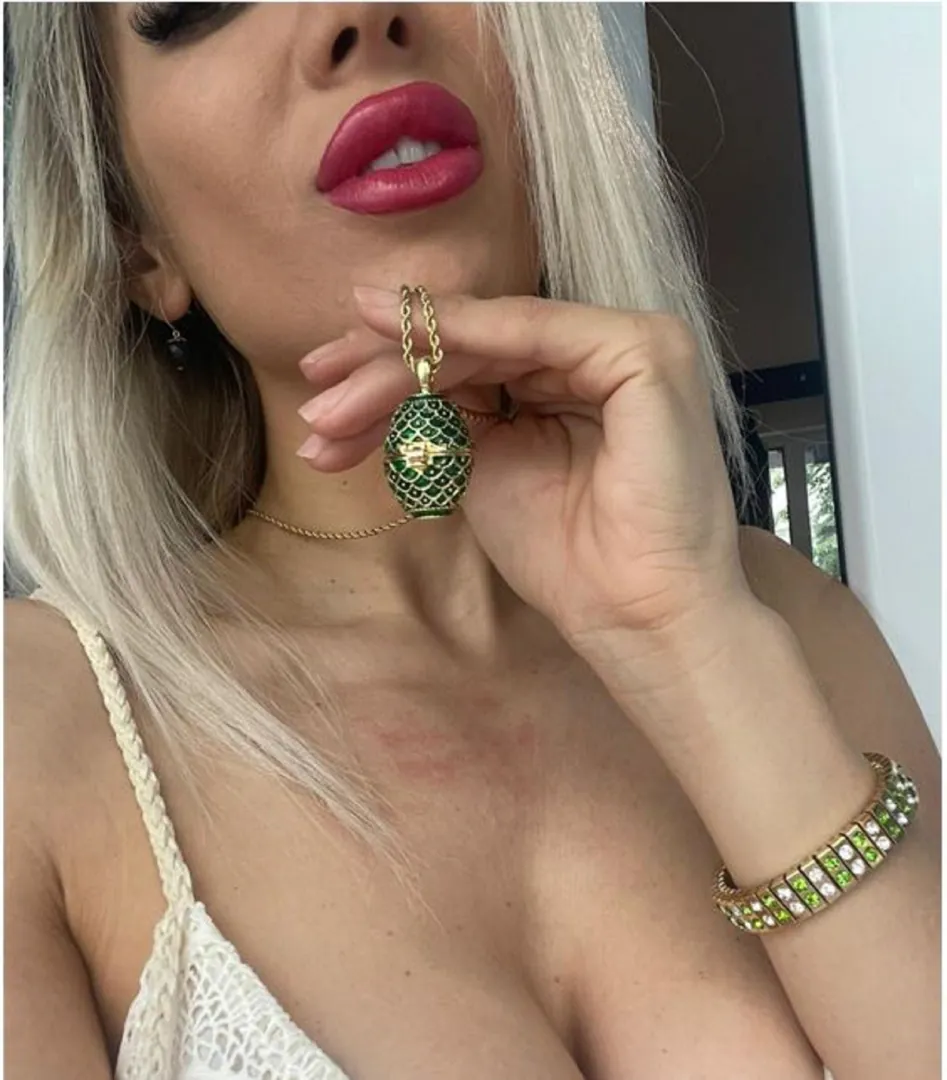 Faberge Emerald Necklace Pendant & Bracelet for Women 24K Gold Jewelry Set Young Lady Birthday Present Anniversary Gift Idea for Girlfriend