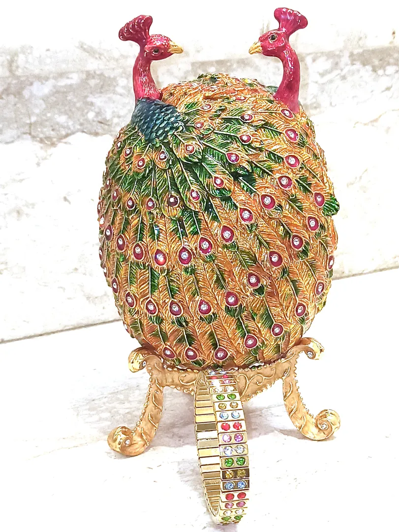 Lovers Faberge Egg 24kt Gold Anniversary Peacocks Rainbow Faberge Egg Style With Bracelet 160 Handset Austrian Crystal Faberge Trinket Egg