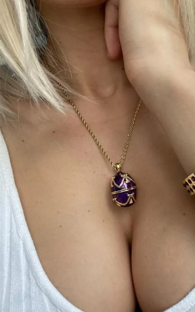 One of a Kind Faberge Egg Style Faberge Necklace Amethyst Bracelet Purple Faberge Egg Musical Carousel Horse 24k Gold Handmade Fabergé Egg