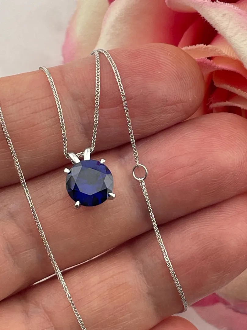 SOLID 18k Gold Necklace NATURAL Sapphire Pendant Sapphire Solitaire Fine Jewelry September Birthday 2 ct CERTIFIED Pendant 45th Anniversary