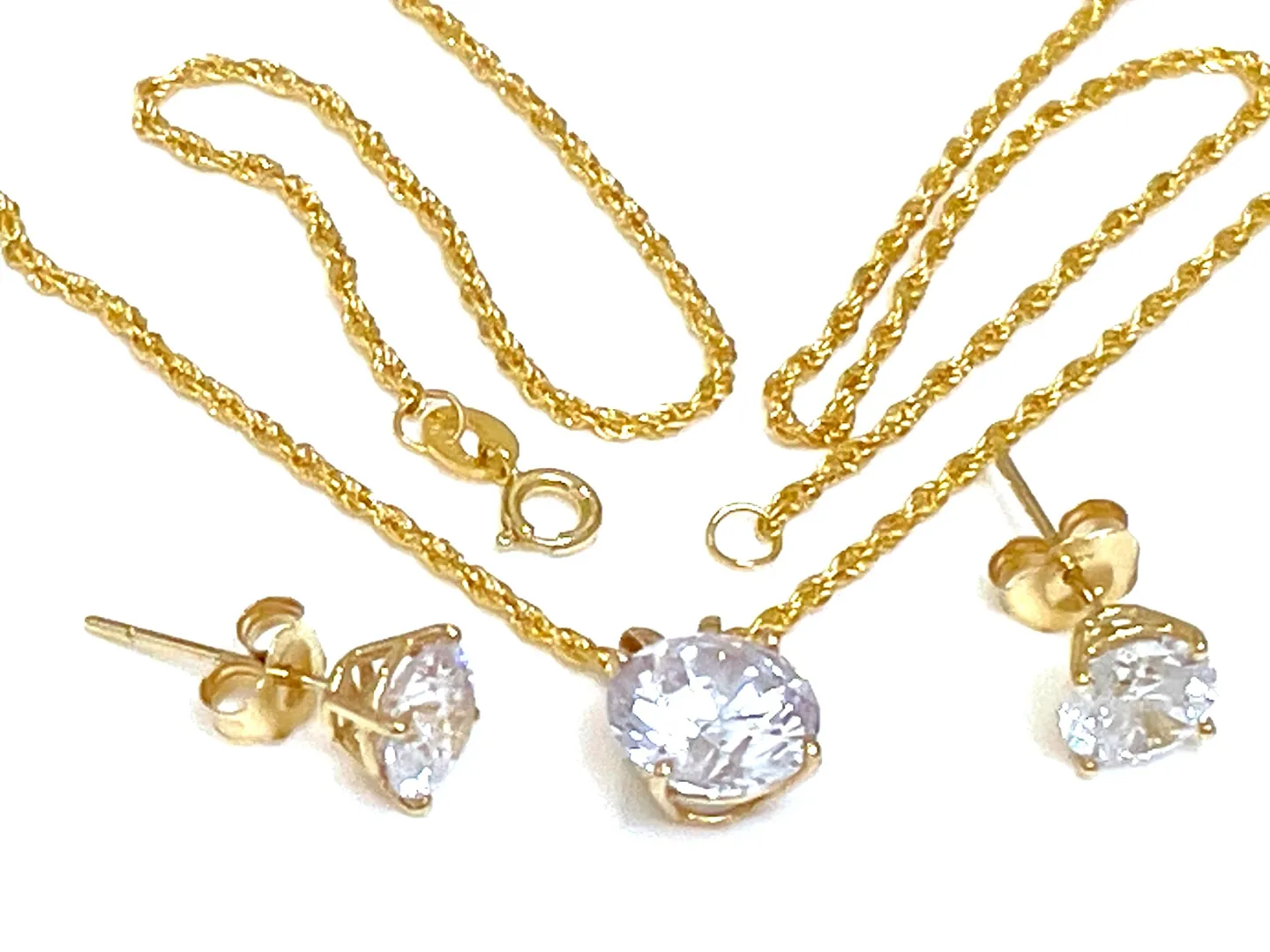 18k SOLID GOLD Diamond Necklace Diamond Earrings Diamond Jewelry SET Gold Necklace Twisted Rope Chain 18