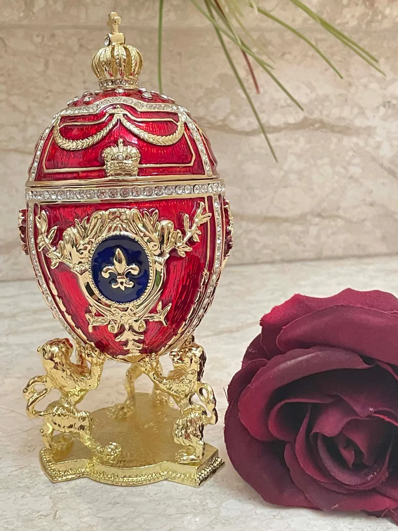 Royal 5 Star Faberge Egg Trinket Box with Lid, Faberge Collectibles, Special Gift, Richly Decorated, 24K Gold, Diamond Handset, Faberge Style Egg.