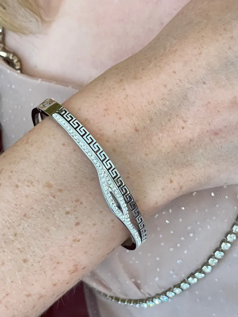 Designer Grecian Jewelry Pure White Gold Vermeil Fine Greek Key Bracelet Meander Bracelet Egyptian Jewelry Eye Protection Bracelet Swarovski